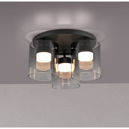 JUST LIGHT. GmbH JUST LIGHT. LED plafondlamp Elio rookglas, 3-lamps, zwart