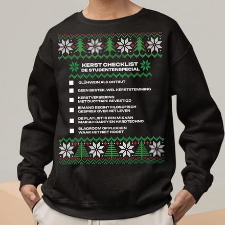 Kerst Trui Zwart Kerst Checklist - De Studentenspecial V2 L