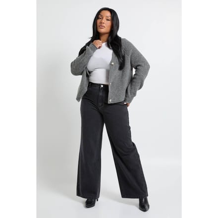 boohoo Dames Plus gewassen rechte pijp spijkerbroek | Washed Black | Maat: 48