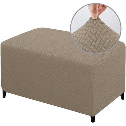 Housse Pouf Rectangulaire Jacquard 4 Tailles Stretch Durable Repose-pieds Banc Tabouret Housse Lavable Protecteur de Meuble Housse de Tabouret Small gris-marron