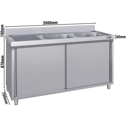 GGM Gastro Spülschrank ECO - 2000x700mm - mit 2 Becken rechts Zilver