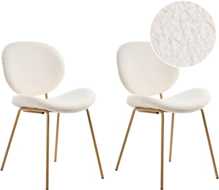 LUANA - Eetkamerstoel set van 2 - Wit/Lichtbruin - Bouclé