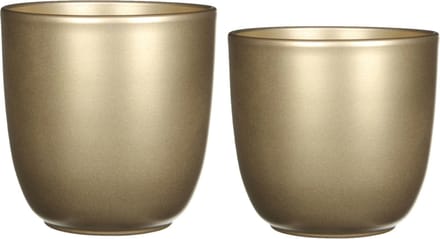 Mica - Plantenpot/bloempot - 2x stuks - keramiek - goud - D25/31 cm