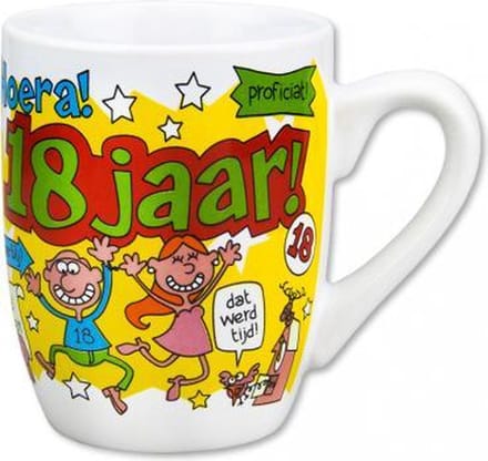 mok cartoon-stijl 18 jaar keramiek 325ml groen/wit