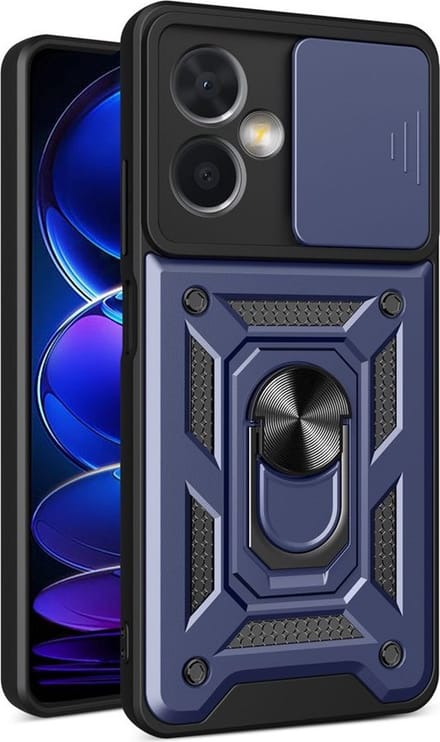 MobyDefend Hoesje - Geschikt voor Xiaomi Redmi Note 12 5G - Pantsercase Met Draaibare Ring - Blauw