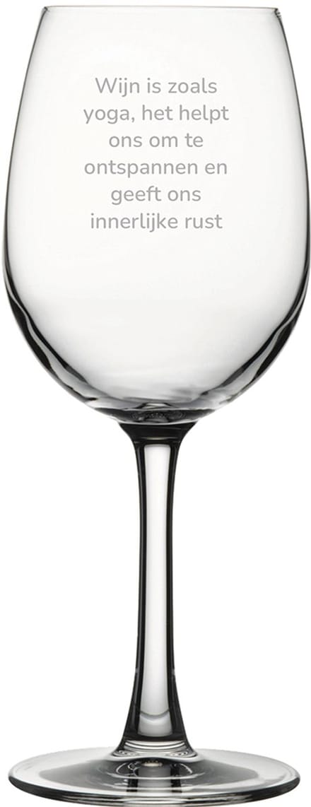 Gegraveerde witte wijnglas 36cl Wijn is als yoga