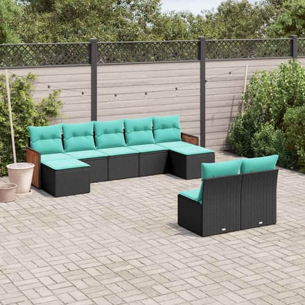 vidaXL - 9-delige - tuinbankset - met - kussens - van - zwart - polyrotan