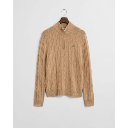 Gant Trui Lambswool Cable Half Zip Khaki Melange / male