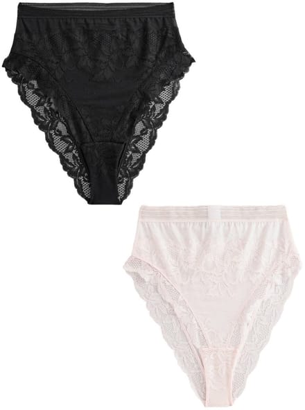 Next - Dames - Set van 2 hoog opgesneden slips met kant - Zwart