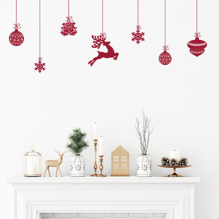 Kerststickers met herten en kerstballen - Kerststickers - feestversiering - 60x75cm