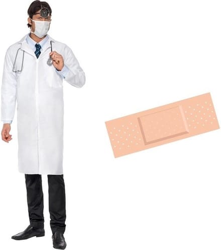 Wit dokter kostuum/pak - heren maat 48/50 (M) met gratis sticker