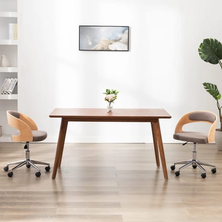 vidaXL - Eetkamerstoel - draaibaar - gebogen - hout - en - stof - taupe