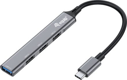 Equip 128961 128961 USB-hub 4 poorten USB-A USB 3.1 Gen1 5 GBit/s Met USB-C stekker Zwart, Grijs