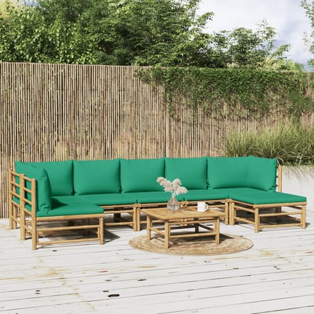 vidaXL - 8-delige - Loungeset - met - kussens - bamboe - groen