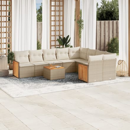 vidaXL - 10-delige - Loungeset - met - kussens - poly - rattan - beige