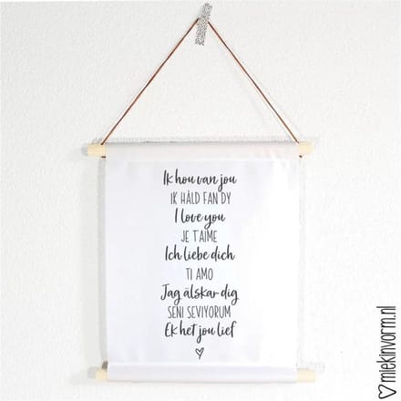 Textielposter - Poster - IK HOU VAN JOU - 30 x 38 cm - MIEKinvorm
