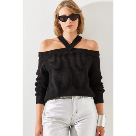 Geweven Crew Neck Langemouw Sweater met Uitsnijdingen