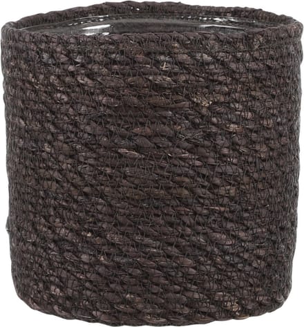 Mica Decorations Plantenmand - grijs - rotan - 16 x 16 cm - Met plastic binnenkant