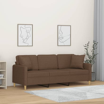 vidaXL - Driezitsbank - met - sierkussens - 180 - cm - stof - bruin