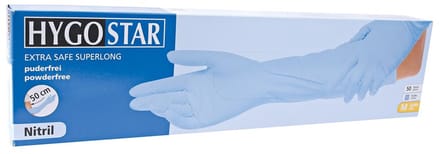 Hygostar handschoen nitril extra lang 50 cm - onderzoekshandschoen nitril blauw 50 stuks - maat M