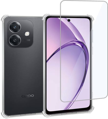 Geschikt voor OPPO A60 4G - Hoesje + Screenprotector – Gehard Glas Cover + Shock Proof Case - Transparant
