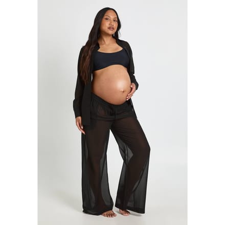boohoo Dames Zwangerschaps Chiffon Strandbroek | Zwart | Maat: 42