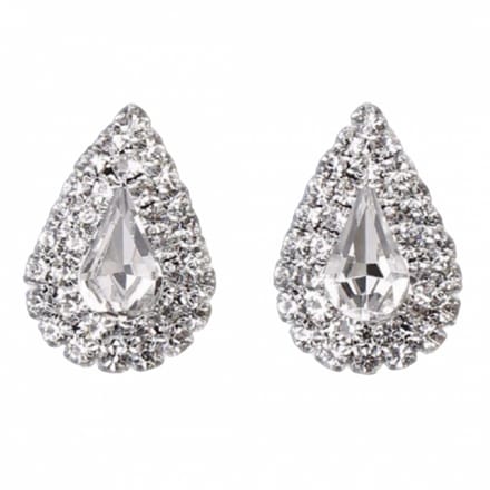 Oorbellen zilverkleur strass Druppel 2 cm