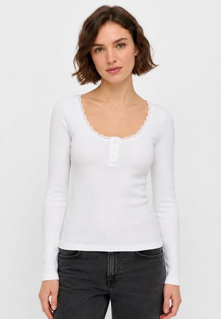 Noisy May Dames T-Shirt Knoopsluiting Ronde hals Kantboord