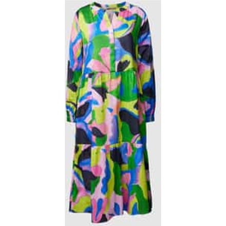 Midi-jurk met all-over motief, model 'Open Constructed Volant'