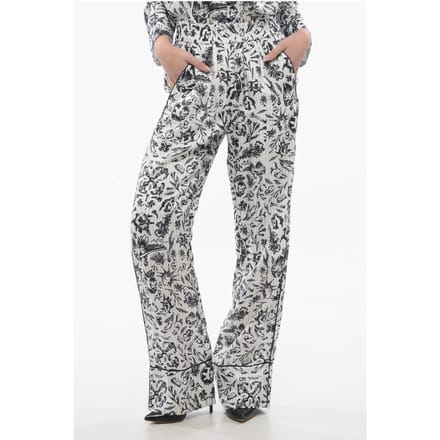 Bedrukte satijnen TATTOO PYJAMA Palazzo-broek in zwart en wit
