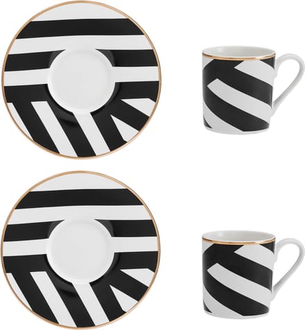 Mikasa - Espressokopjes met Schoteltjes - Luxe Deco - Geometric Stripe - Set van 2 - 100ml