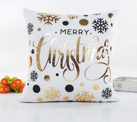 cadeau tip - Kerst kussenhoes - kerst kussen - Wit goude letters kleuren vlokjes