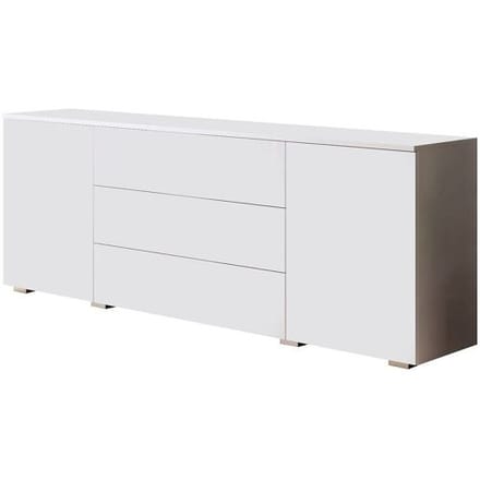 Moderne Dressoir Kommode 150 cm – 3 Lades & 2 Deuren – Push-to-Open Systeem – Wit Mat & Wit Hoogglans – Breedte 150 cm