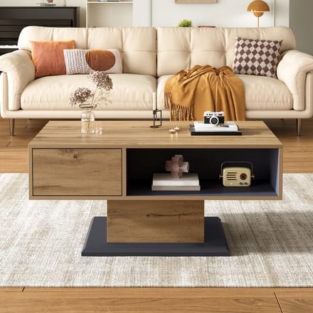 Salontafel met opbergruimte – Grijs – Afmetingen 100x50x46.5 cm – Woonkamertafel – Voor Woonkamer – Modern Design – met Verstelbare Planken
