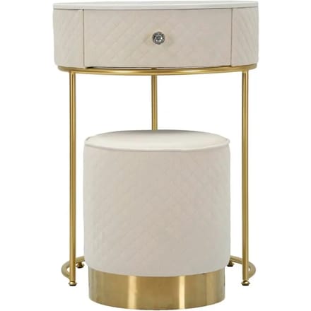 Nachtkastje met kruk Nightstand/dressing Table With Puff Vellit Cream Ø 52×70 cm
