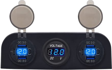 ProRide 12V USB Autolader 6 Poorten - QC3.0 - P19160 - Drievoudig opbouw paneel met Voltmeter