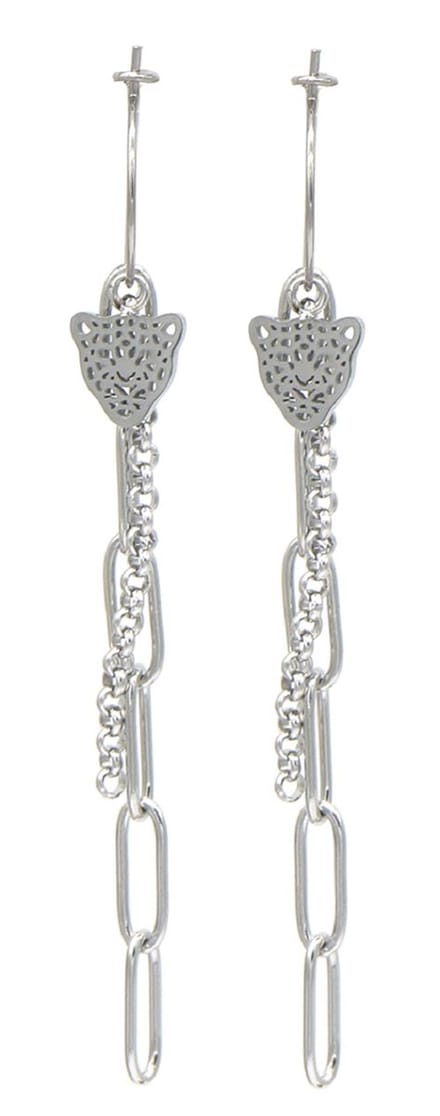 Oorbellen Panter - Oorringen - RVS - 7x2 cm - Zilverkleurig