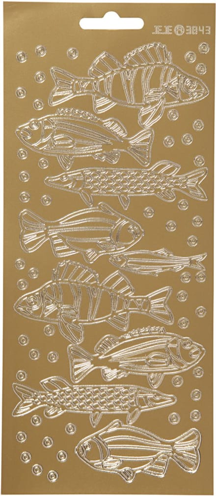 Stickers, vissen, vel 10x23 cm, goud, 1 vel