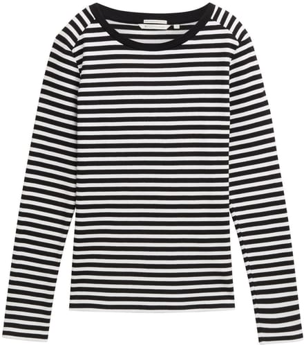 Tom Tailor Denim - T-shirt met lange mouwen en streepmotief - Maat XL - black white stripe