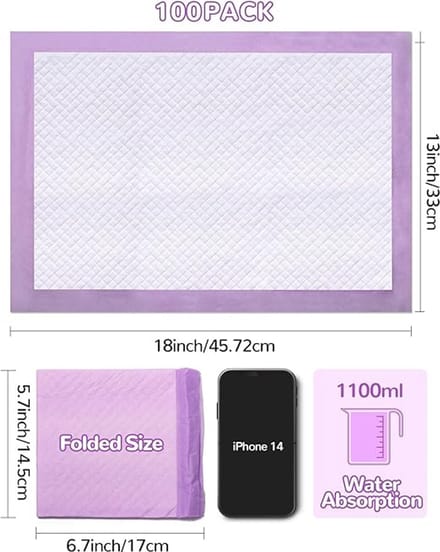 100 Wegwerp Aankleedmatten voor Baby's - Super Absorberende, Waterdichte Luierwissel Pads 33 x 46 cm
