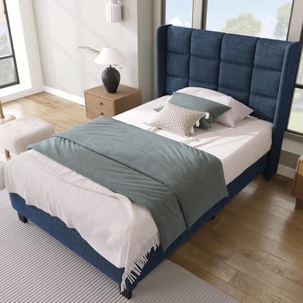 Gestoffeerd Bed - Stoffen Bed - Goede Nachtrust - Tijdloos Design - 90x200 cm - Blauw
