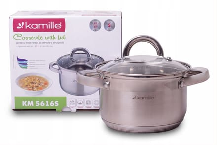 Kamille RVS Pan met Glazen Deksel - 2.1L - Inductie Geschikt