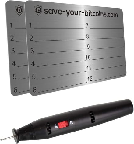 Metalen Recovery Plaat voor Seed Phrase - Compleet met Graveerstift