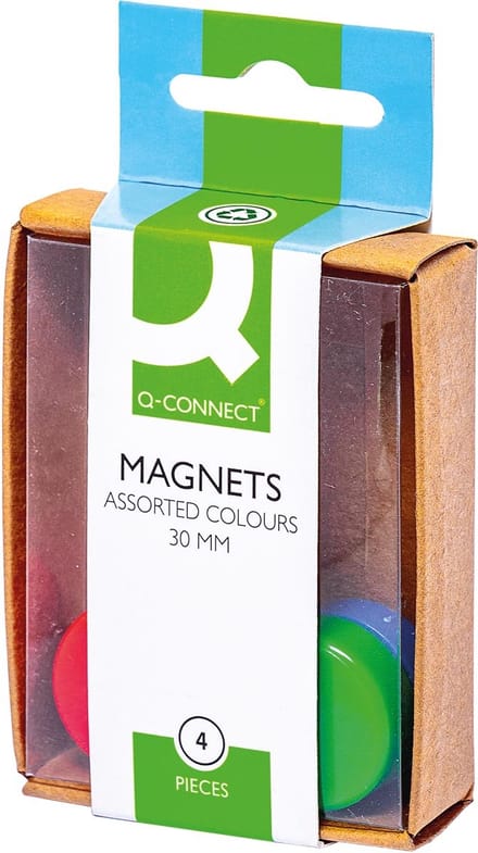 Q-CONNECT magneten, 25 mm, geassorteerde kleuren, doos van 4 stuks 10 stuks