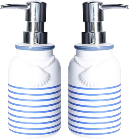 Items - Zeeppompje/dispenser - 2x stuks - Kunststeen - Wit/blauw - 7 x 18 cm
