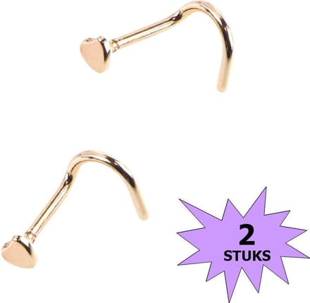 Fako Bijoux - Neuspiercing - Bocht Hart - Rosé Goudkleurig - 2 Stuks