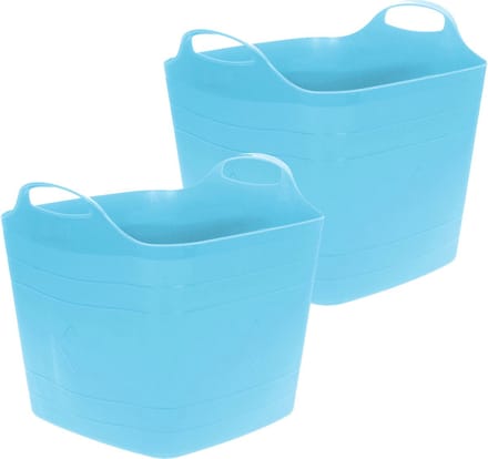 Excellent Houseware Flexibele emmer - 2x - blauw - 25 liter - kunststof - vierkant - 35 x 38 cm