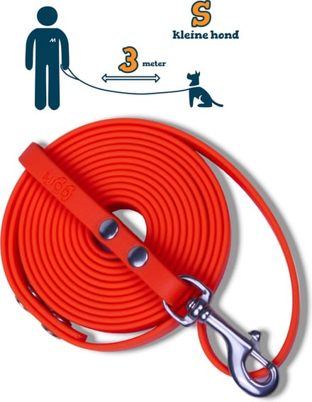 Miqdi hondenriem - BioThane – neon oranje – 3 meter lang – 9mm breed – XS/S – kleine hond