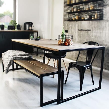 Industriële eettafel hout en staal "Houston" - 200 x 100 x 75 cm - Handgemaakt