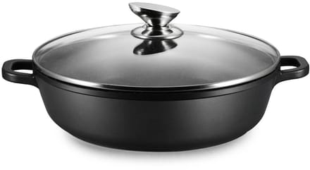 Ferveo Omega Lage Braadpan met Deksel - 24cm - Zwart - Inductie